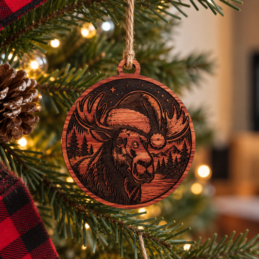 Christmas Moose Ornament – Aromatic Red Cedar Canadian Holiday Decoration