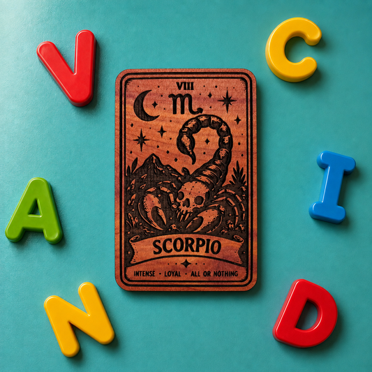 Scorpio Zodiac Magnet | Tarot Card Style Astrology Gift | Aromatic Red Cedar