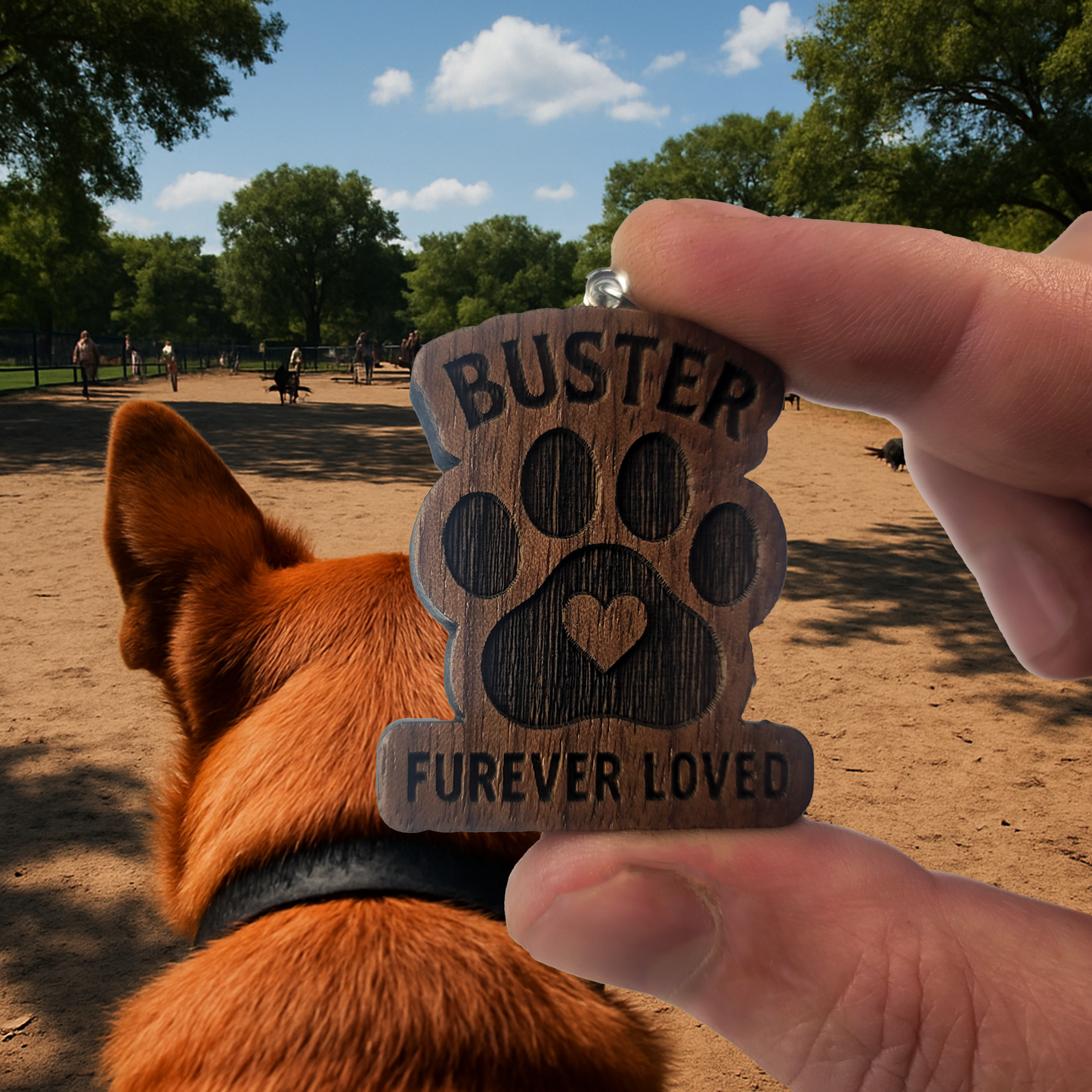 Personalized Pet Memorial- Solid Walnut Keychain Name and Message