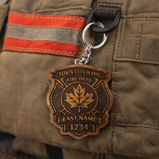 Custom Firefighter Badge Solid Walnut keychain