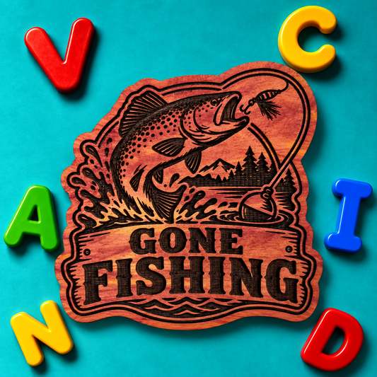 Gone Fishing Red Cedar Fishing Fridge Magnet