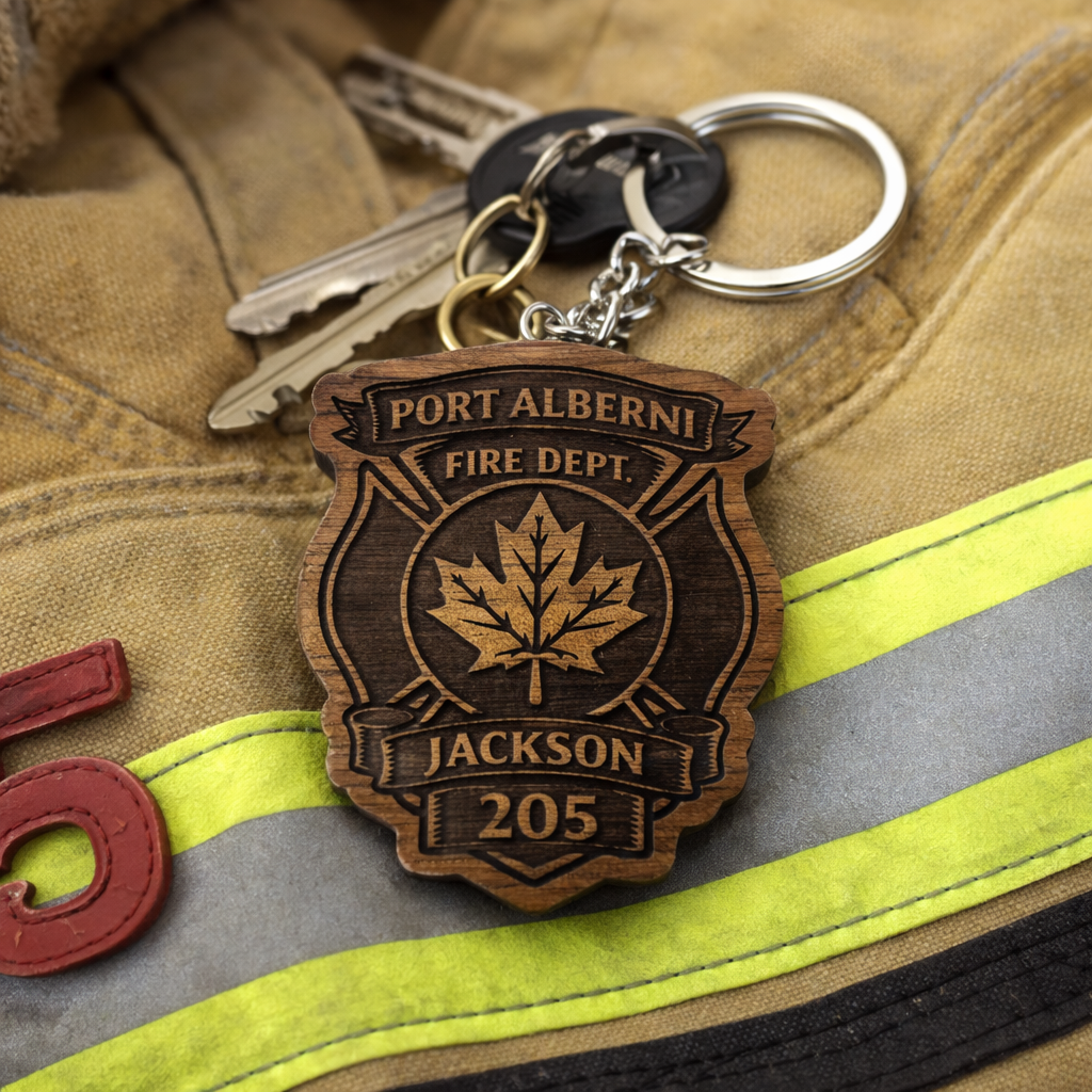 Custom Firefighter Badge Solid Walnut keychain