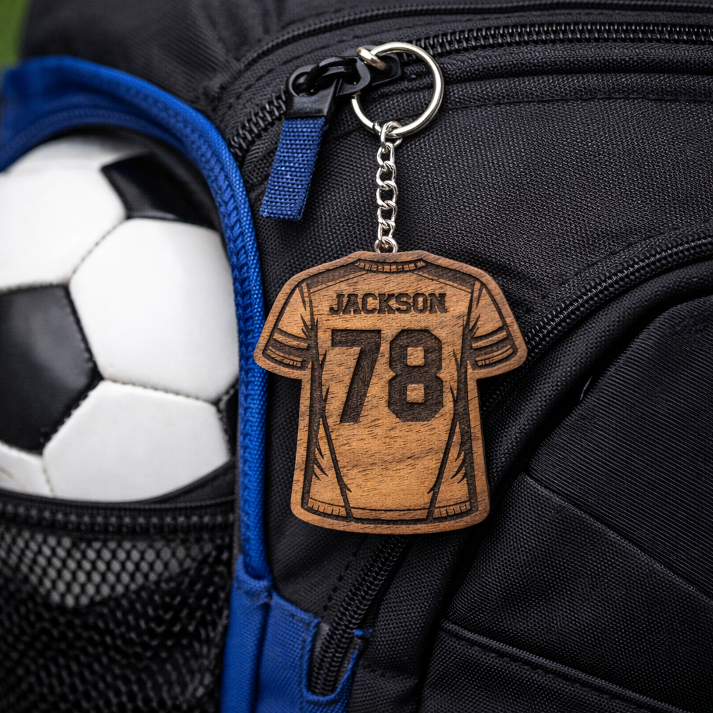 Custom Soccer Jersey Keychain - Solid Walnut