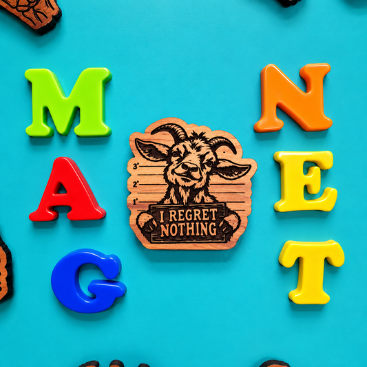 I Regret Nothing Goat Magnet | Funny Farm Animal Gift | Aromatic Red Cedar