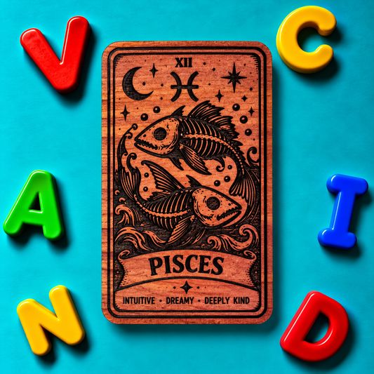 Pisces Zodiac Magnet | Tarot Card Style Astrology Gift | Aromatic Red Cedar
