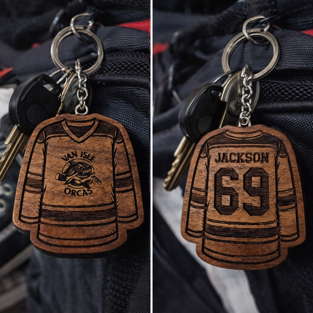 Custom Hockey Jersey Keychain - Solid Walnut