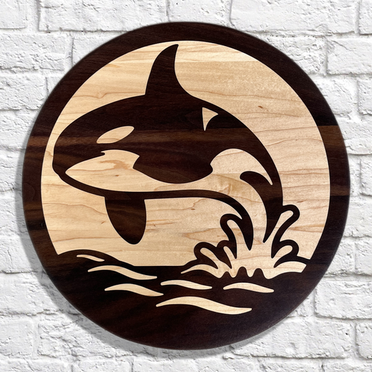 Porthole Series - Orca Charcuterie Board - Nautical Walnut & Maple Art Piece