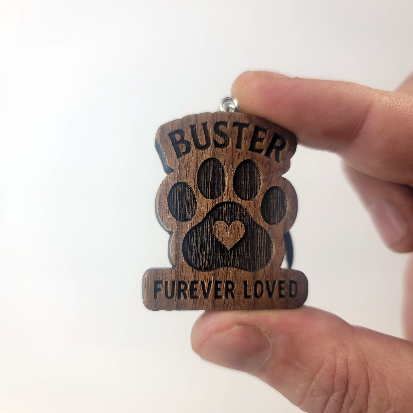 Personalized Pet Memorial- Solid Walnut Keychain Name and Message