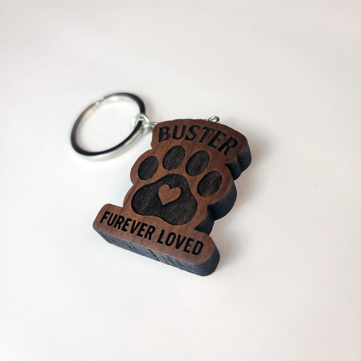 Personalized Pet Memorial- Solid Walnut Keychain Name and Message