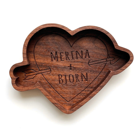 Customized Dark Walnut Engraved Heart tray